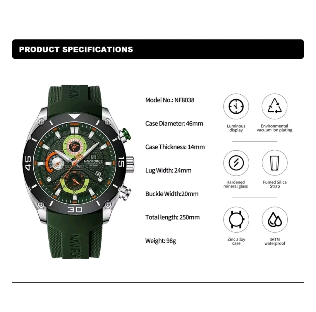 NAVIFORCE Watch for Men Sport Waterproof Quartz Wristwatch Chronograph Military