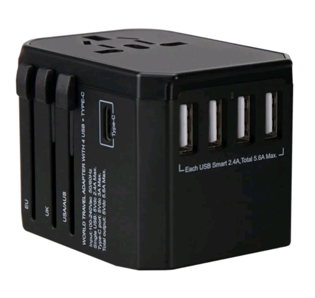 Worldwide Travel Plug adapter with 5 USB Ports - Universal International adapter