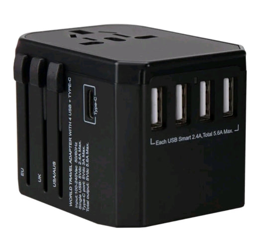 Worldwide Travel Plug adapter with 5 USB Ports - Universal International adapter