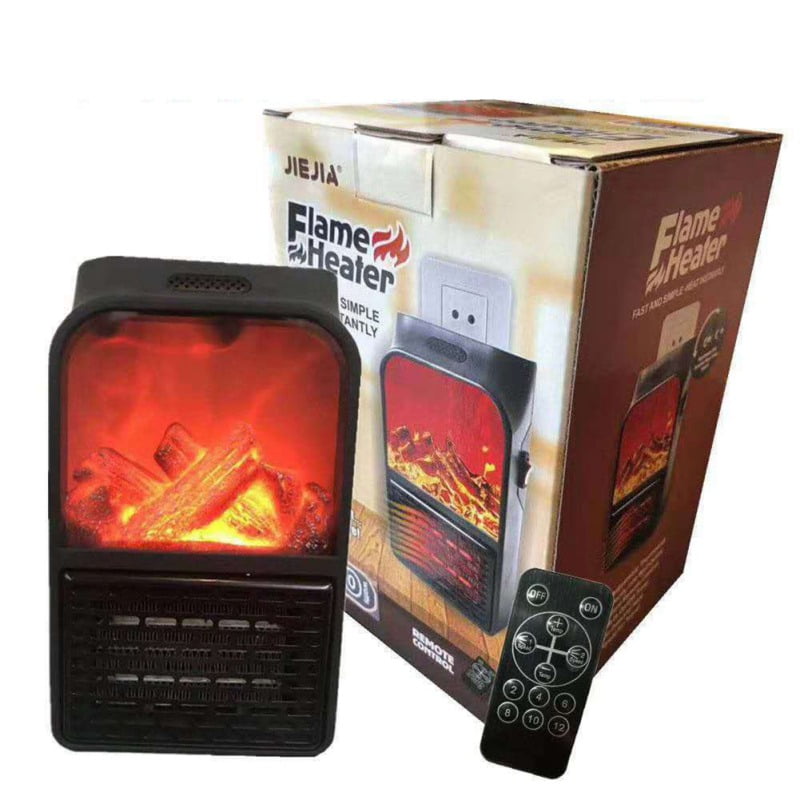 Mini Wall Heater 1000W Plug-In Fan Flame Effect LED Display Timer & Remote Control