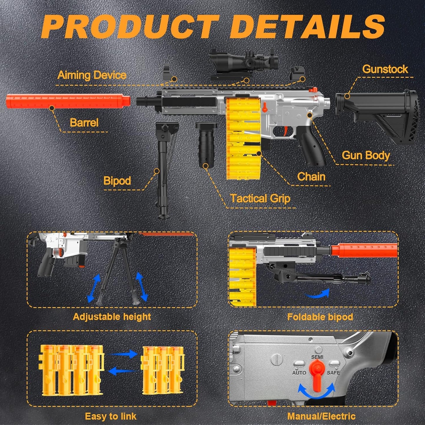 M416 Automatic Toy Guns with Soft Bullet,Kids Shooting Game with Scope, Age 6-12