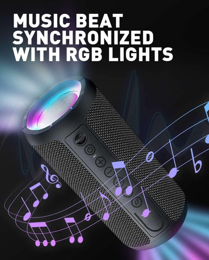 Portable Bluetooth Speaker 10W Loud Bass IPX7 Waterproof 30H Playtime LED Light