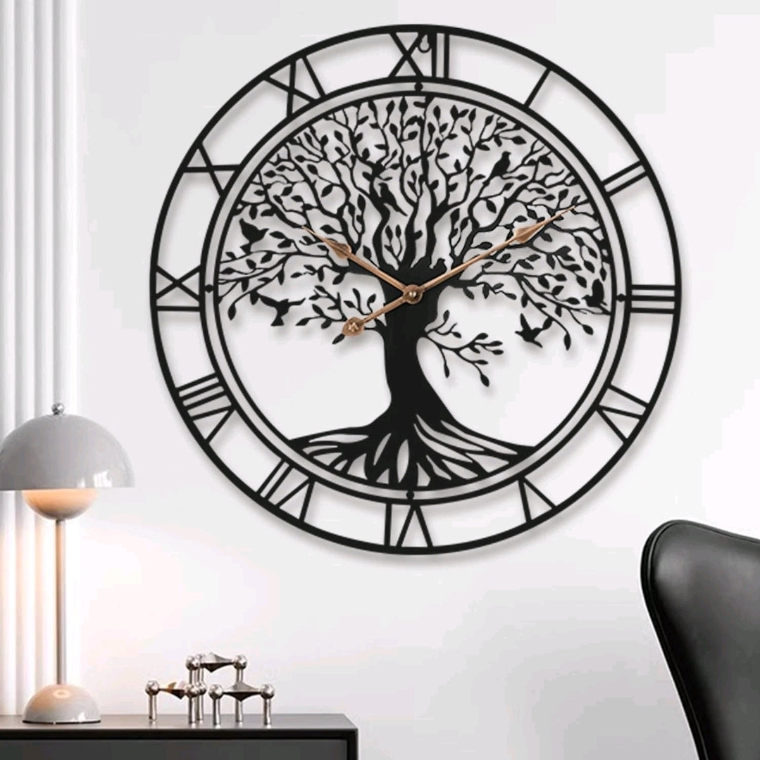 Tree of Life Wall Clock 24" – Metal Art Deco Silent Quartz Clock for Home Decor