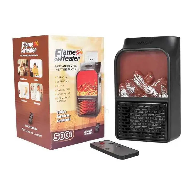 Mini Wall Heater 1000W Plug-In Fan Flame Effect LED Display Timer & Remote Control