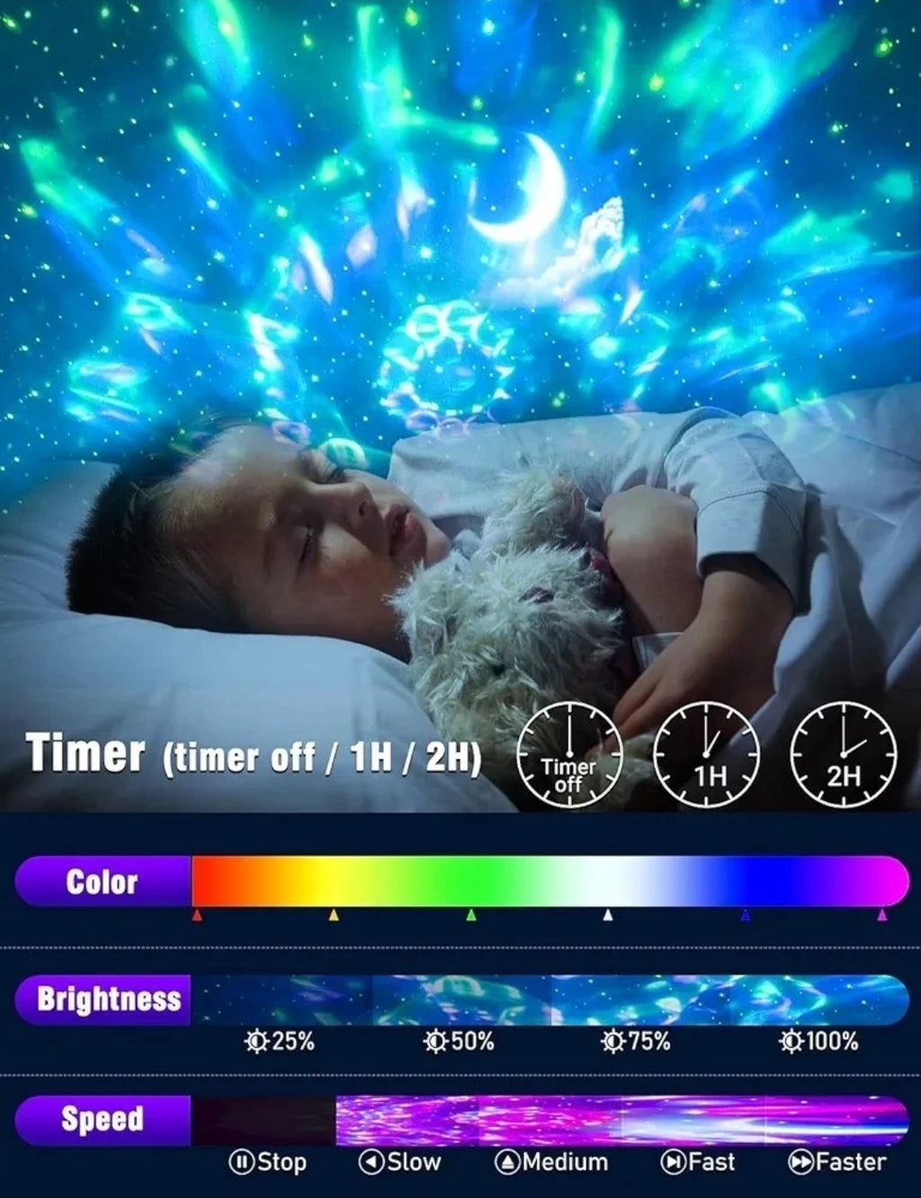 2 In 1 Galaxy Star Night LED Starry Sky Projector Light With Bluetooth Speaker