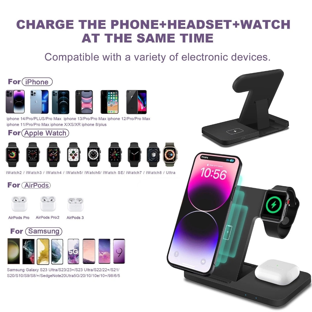 3-in-1 Fast Wireless Charger Dock with 25W Plug & USB-C Cable | For iPhone Apple