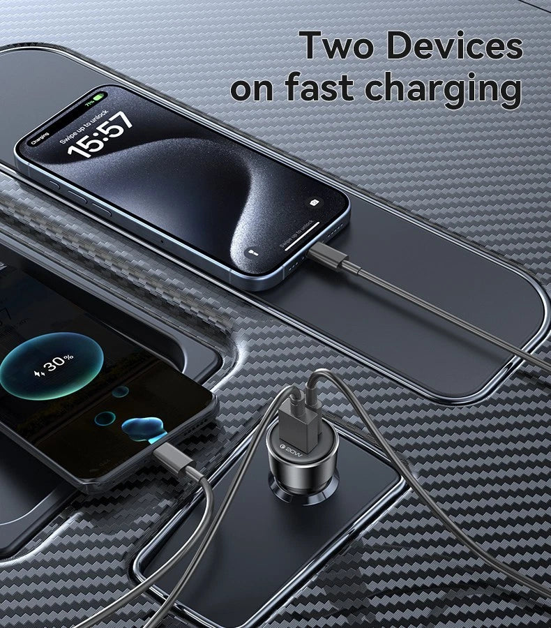 Fast Car Charger 50W Dual, USB-C PD & USB-A Fast Charge Plug for Phone & Tablet