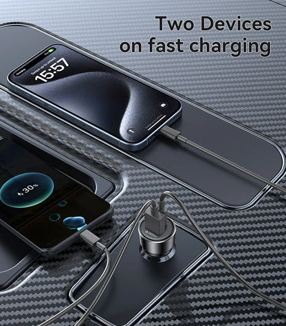 Fast Car Charger 50W Dual, USB-C PD & USB-A Fast Charge Plug for Phone & Tablet