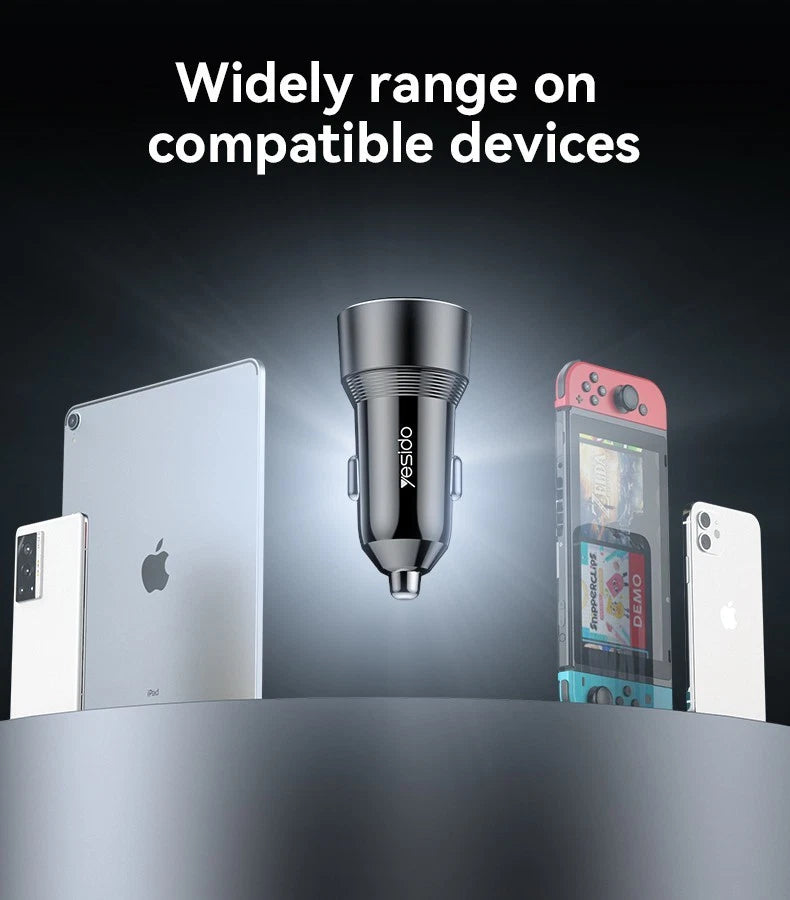 Fast Car Charger 50W Dual, USB-C PD & USB-A Fast Charge Plug for Phone & Tablet
