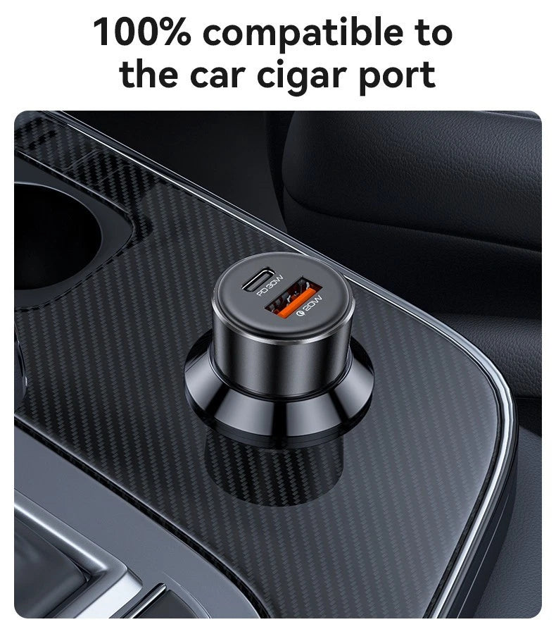 Fast Car Charger 50W Dual, USB-C PD & USB-A Fast Charge Plug for Phone & Tablet