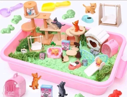 Lorfancy Play Sand Set. Play Sand Sensory Bin With Cute Pet Toys, Cats+1kg Sand