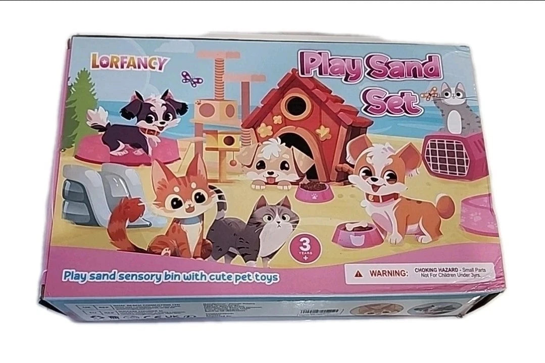 Lorfancy Play Sand Set. Play Sand Sensory Bin With Cute Pet Toys, Cats+1kg Sand