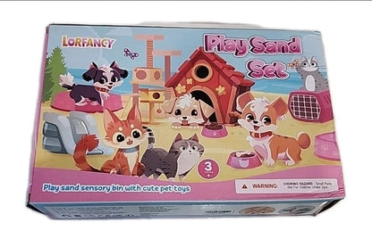 Lorfancy Play Sand Set. Play Sand Sensory Bin With Cute Pet Toys, Cats+1kg Sand