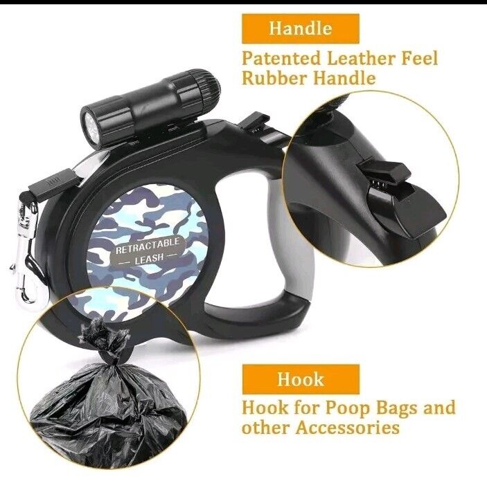 Rrctractable Dog Lead, 50KG Heavy Duty Large Dog Leash, Lockable 8M+ Led Tourch