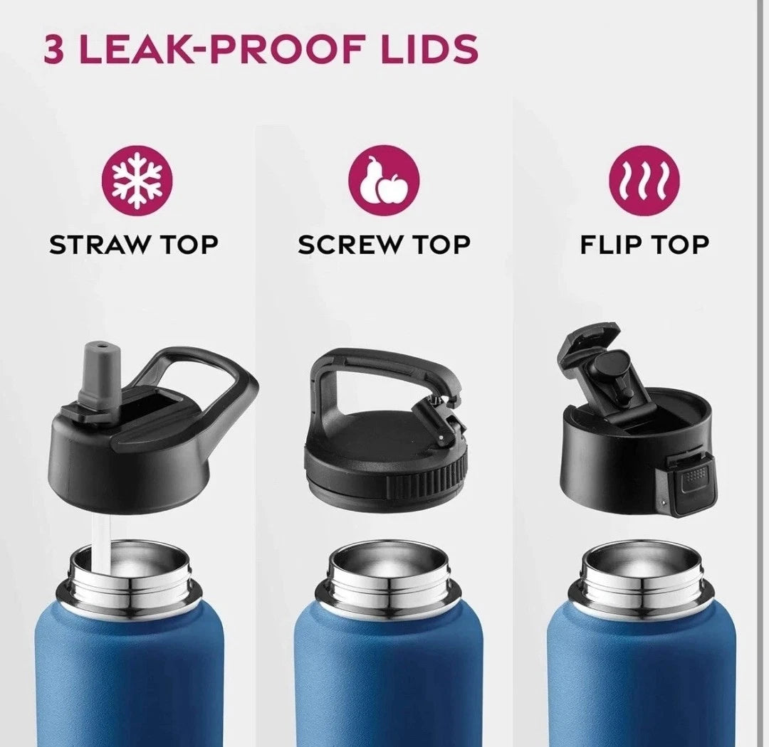 Triple Insulated Stainless Steel Sports Water Bottle 1180ml | Hot & Cold | Straw