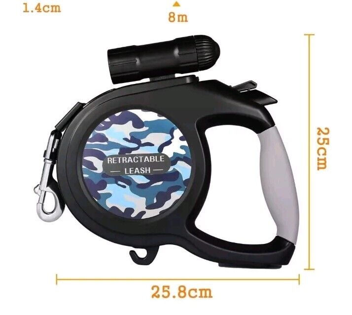 Rrctractable Dog Lead, 50KG Heavy Duty Large Dog Leash, Lockable 8M+ Led Tourch