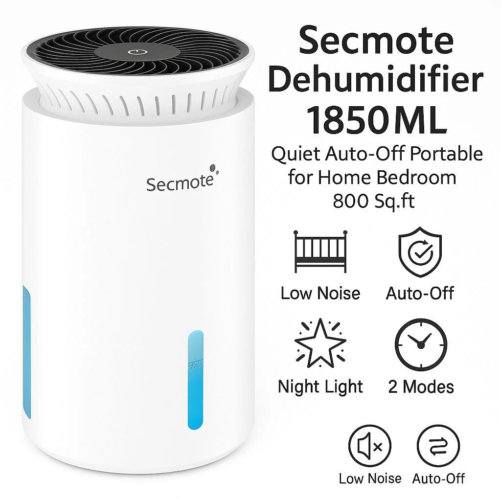Secmote Dehumidifiers for Home, 800 Sq.ft Quiet Dehumidifier, 1850ML Portable Sm