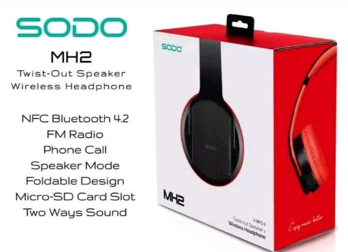 Genuine SODO MH2 Wireless Bluetooth Headphones, Speaker With Mic,Premium 2 In 1