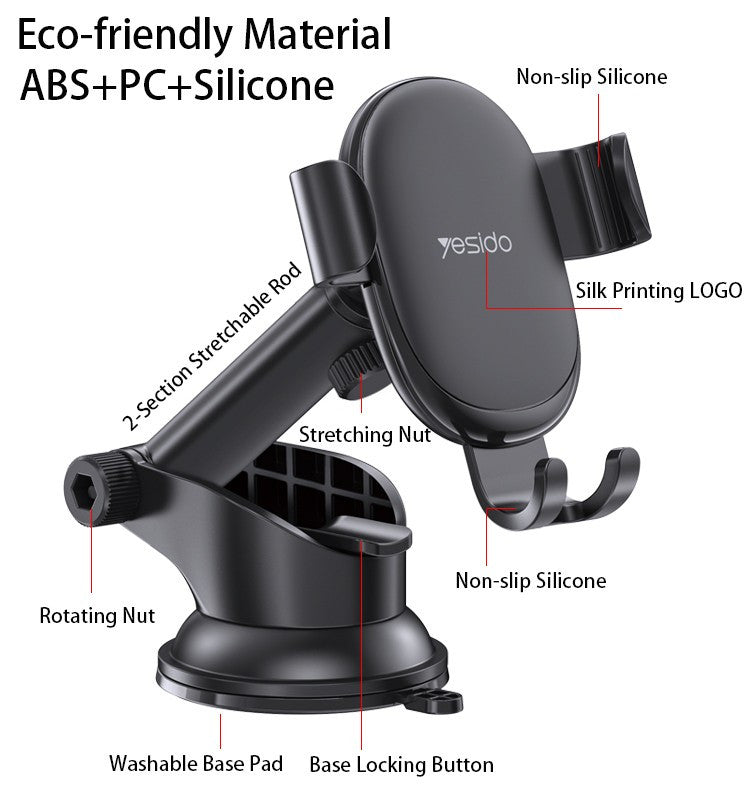 Car Phone Holder Yesido C120, 360 Rotatable Suction Cup Dashboard And Windshield